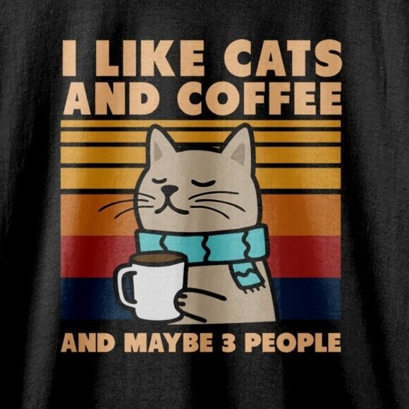 Cat Like Cats And Coffee Funny Animal Lover Introvert Humor Graphic T-Shirt 170 - Picture 2 of 5